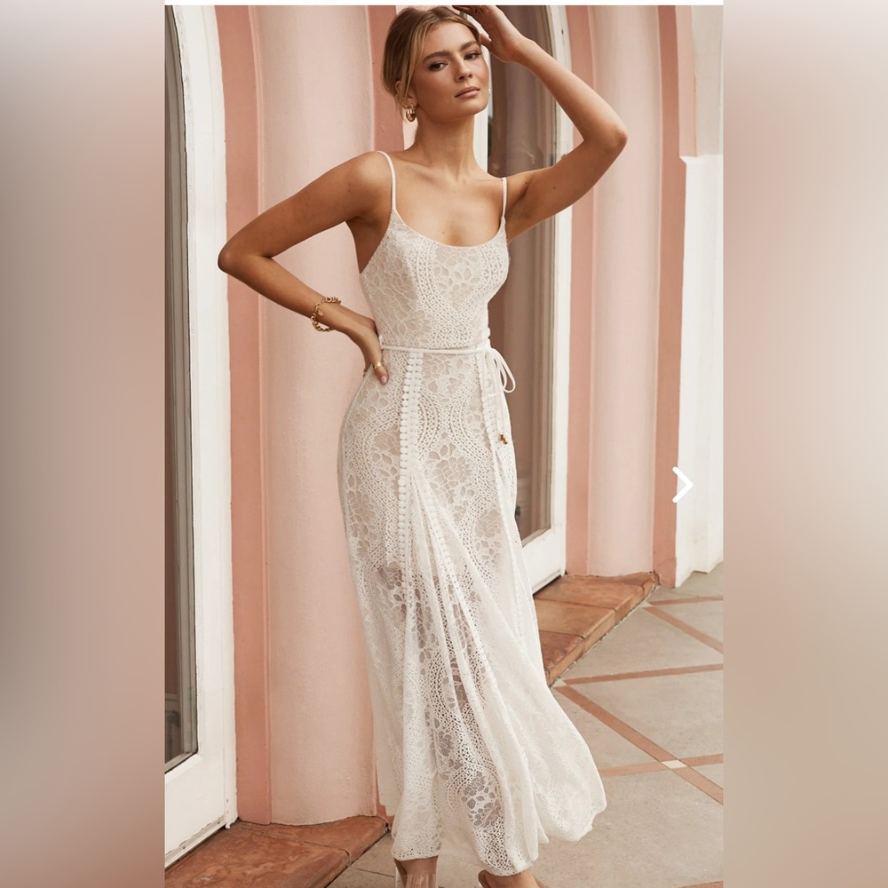 Elegant Lace Overlay Dress in White